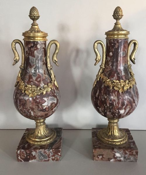 an extremely attractive pair of 19thc french marble garnitures - CATEGORY: ANTIQUE MISCELLANEOUS - DATED 1890