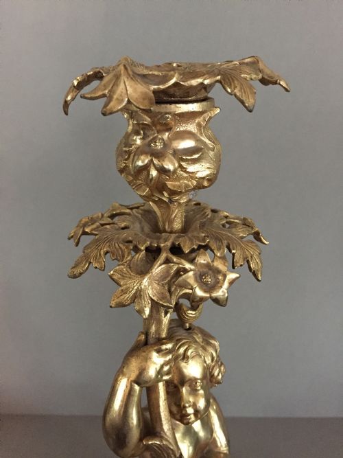 A WONDERFUL 19THC CONTINENTAL POSSIBLY GRAND TOUR ORMOLOU CANDLESTICK - ADDITIONAL PHOTO 3