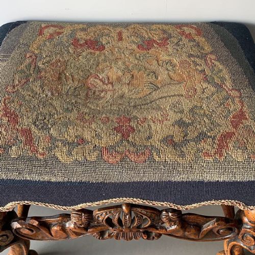 A WONDERFUL 19THC WALNUT CONTINENTAL TAPESTRY STOOL - ADDITIONAL PHOTO 7