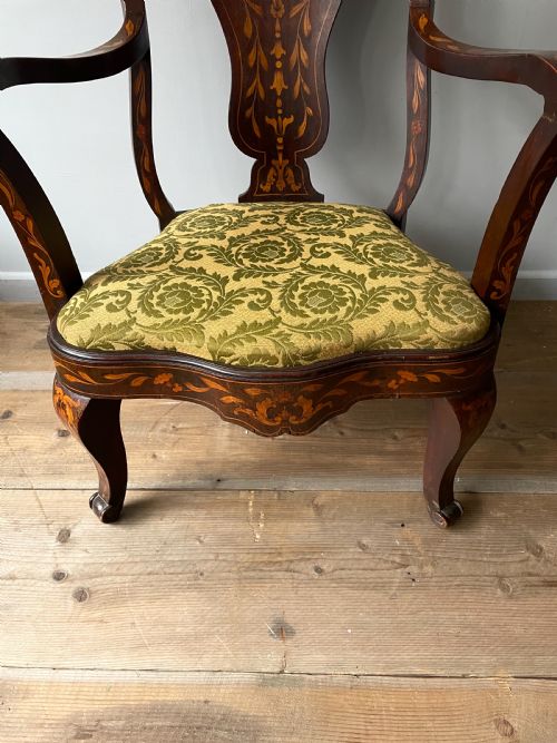 A EARLY 20THC MARQUETRY ELBOW CHAIR - ADDITIONAL PHOTO 2