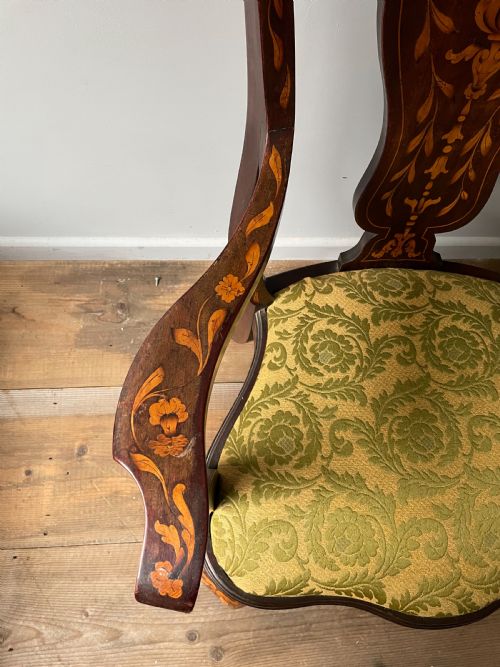 A EARLY 20THC MARQUETRY ELBOW CHAIR - ADDITIONAL PHOTO 3