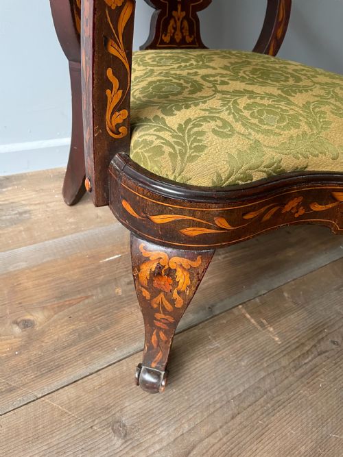 A EARLY 20THC MARQUETRY ELBOW CHAIR - ADDITIONAL PHOTO 4