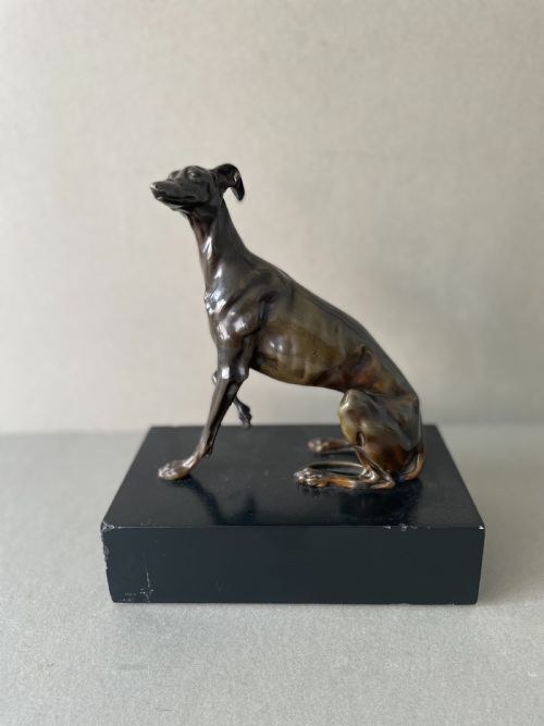 a 19thc bronze model of a greyhound - CATEGORY: ANTIQUE SCULPTURES - DATED 19TH CENTURY