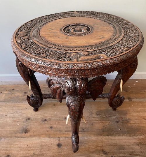 a wonderfully carved indian elephant table - CATEGORY: ANTIQUE TABLES - DATED EDWARDIAN