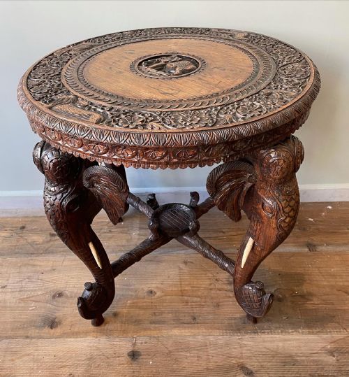 A WONDERFULLY CARVED INDIAN ELEPHANT TABLE - ADDITIONAL PHOTO 6