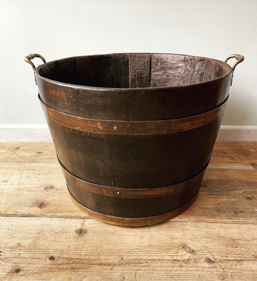 a 19thc coopered oak brass bound log barrel - CATEGORY: ANTIQUE MISCELLANEOUS - DATED 19TH CENTURY