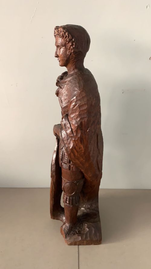 AN ANTIQUE OAK STATUE OF ST GEORGE - ADDITIONAL PHOTO 4