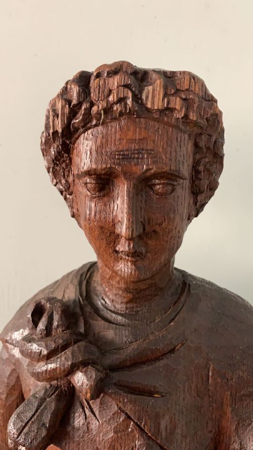 AN ANTIQUE OAK STATUE OF ST GEORGE - ADDITIONAL PHOTO 7