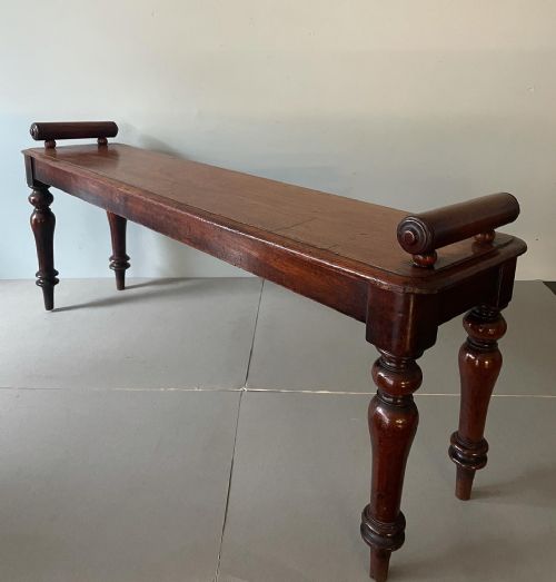 a 19thc mahogany window seathall bench - CATEGORY: ANTIQUE FURNITURE - DATED 19TH CENTURY