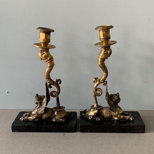 a pair of french empire bronze candlesticks - CATEGORY: ANTIQUE LIGHTING - DATED 19TH CENTURY