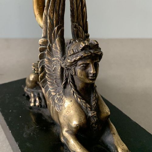A PAIR OF FRENCH EMPIRE BRONZE CANDLESTICKS - ADDITIONAL PHOTO 1