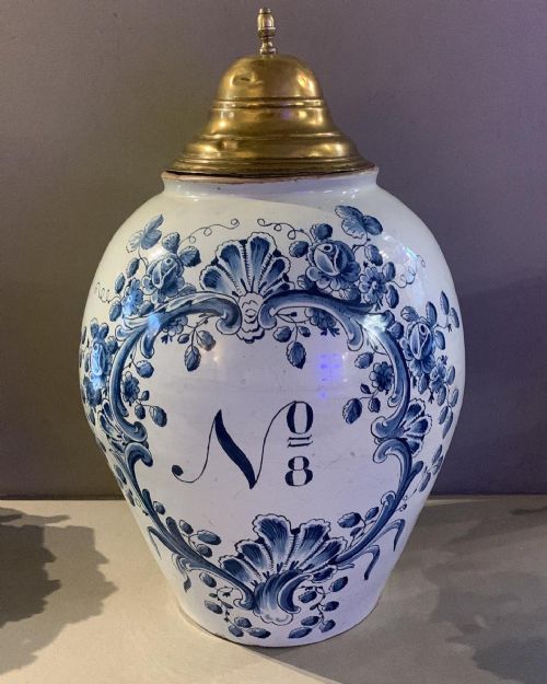 18thc delft tobacco jar - CATEGORY: ANTIQUE CERAMICS - DATED 18TH CENTURY