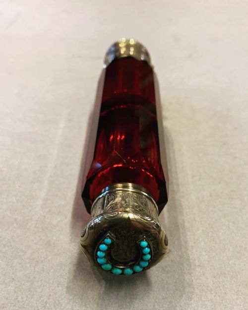 an large 19thc double ended perfume bottle - CATEGORY: ANTIQUE GLASS - DATED 19TH CENTURY