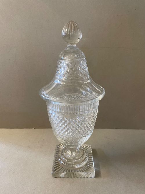 an antique cut glass jar and cover - CATEGORY: ANTIQUE GLASS - DATED REGENCY
