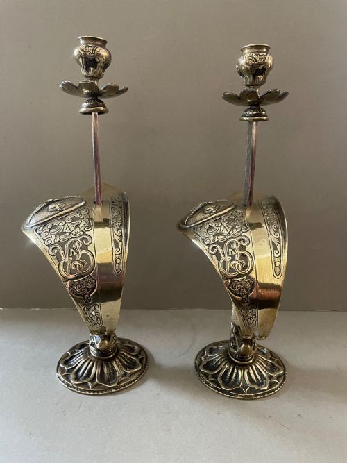 AN ANTIQUE PAIR OF SWORD CANDLESTICKS - ADDITIONAL PHOTO 1