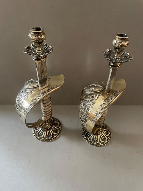 AN ANTIQUE PAIR OF SWORD CANDLESTICKS - ADDITIONAL PHOTO 6