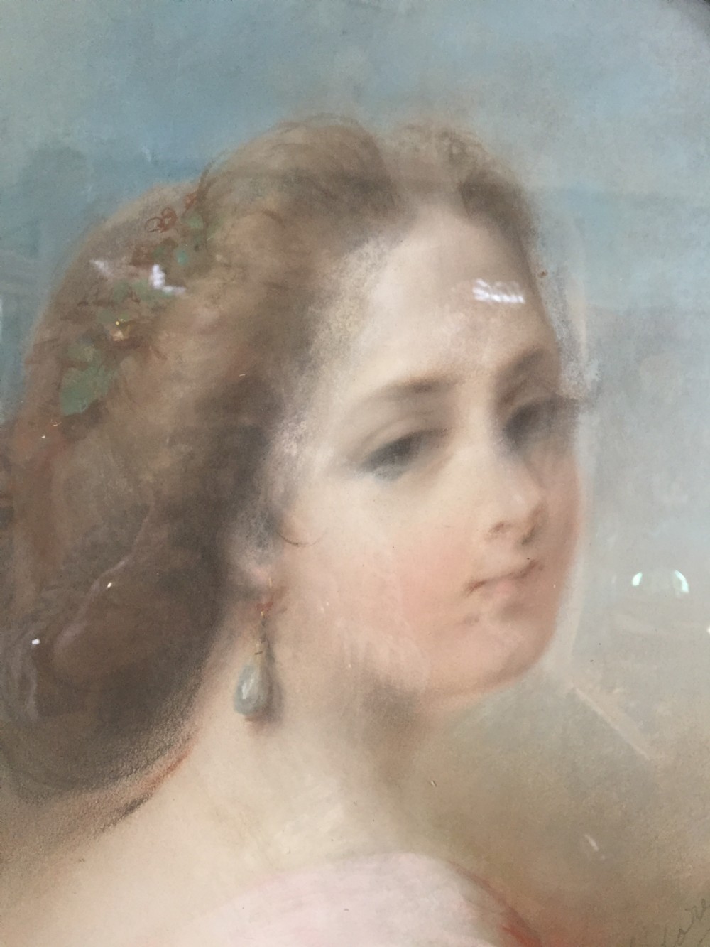 A wonderful large French pastel portrait of a lady in gilded oval frame View II