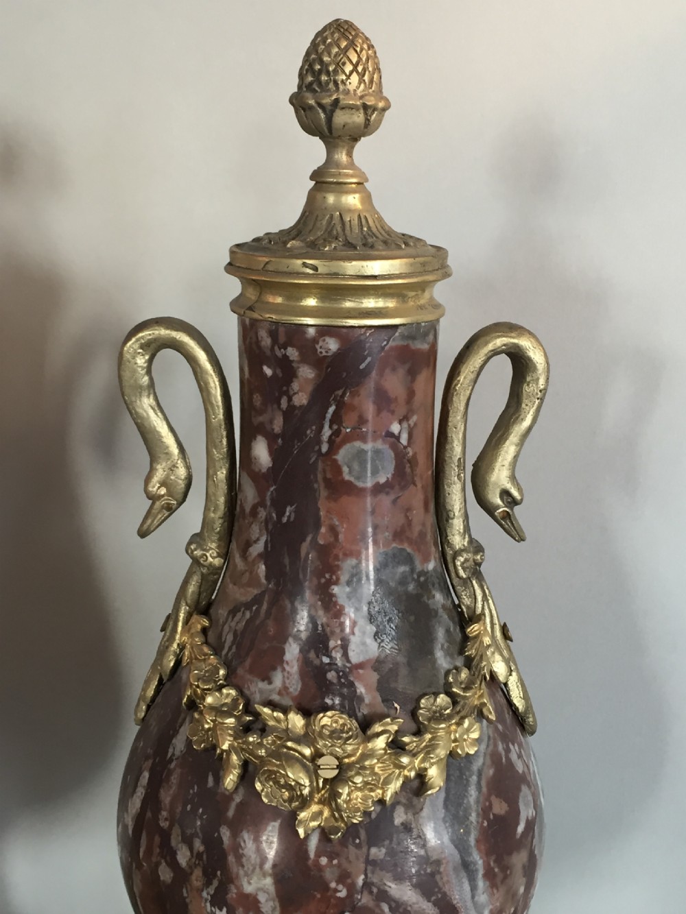An extremely attractive pair of 19thC French marble garnitures View III