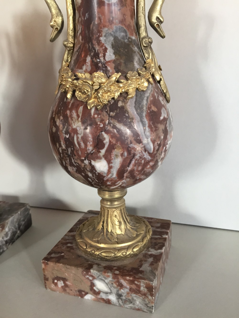 An extremely attractive pair of 19thC French marble garnitures View IV