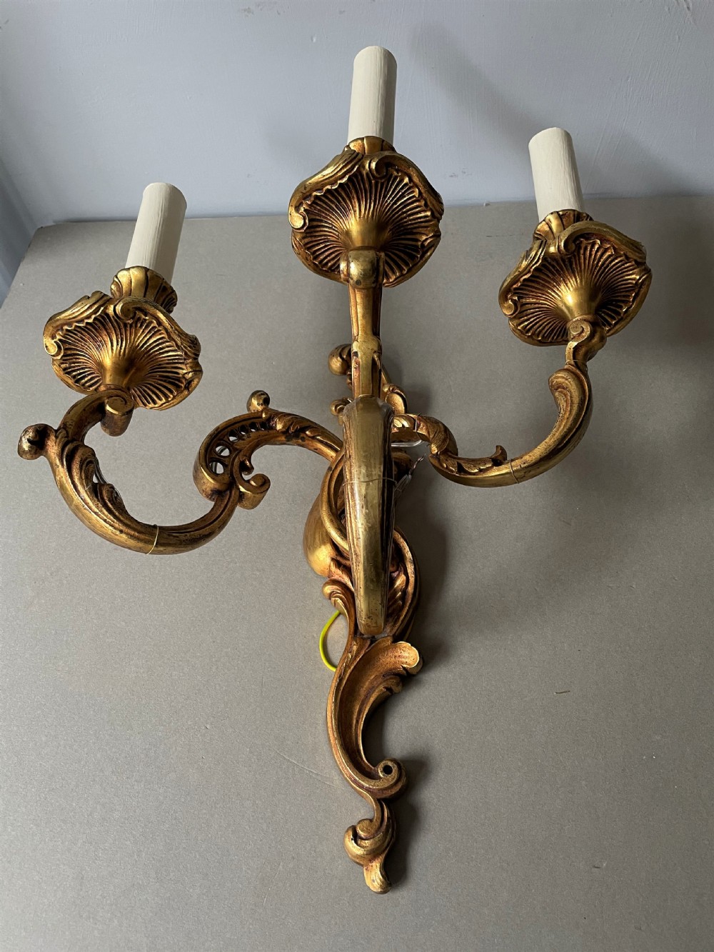Three, three branch French 19th Century gilded bronze antique wall sconces View II