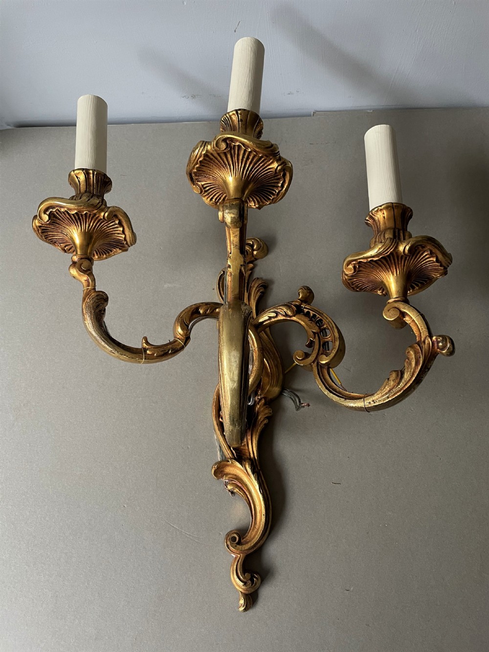Three, three branch French 19th Century gilded bronze antique wall sconces View III