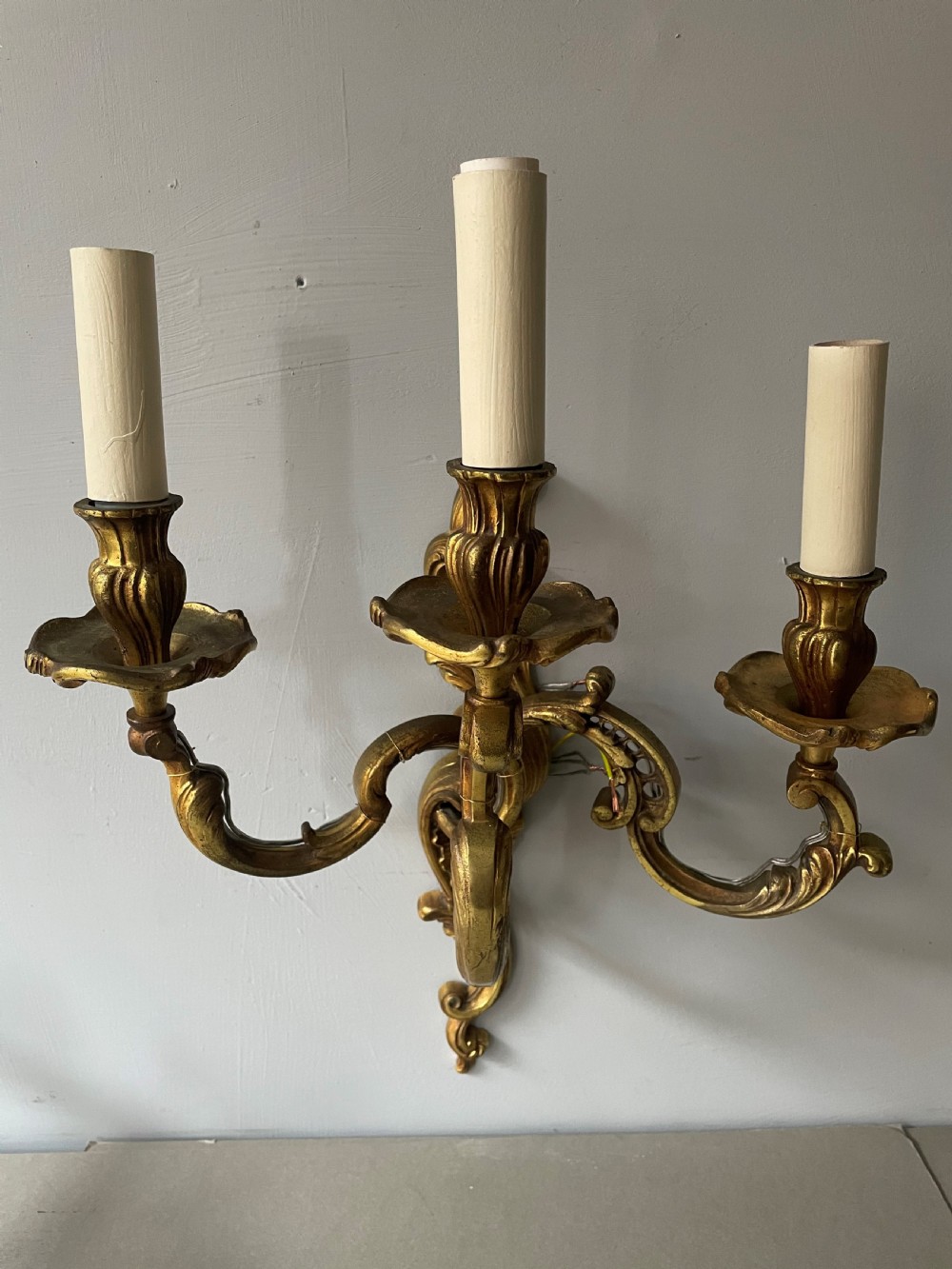 Three, three branch French 19th Century gilded bronze antique wall sconces View IV