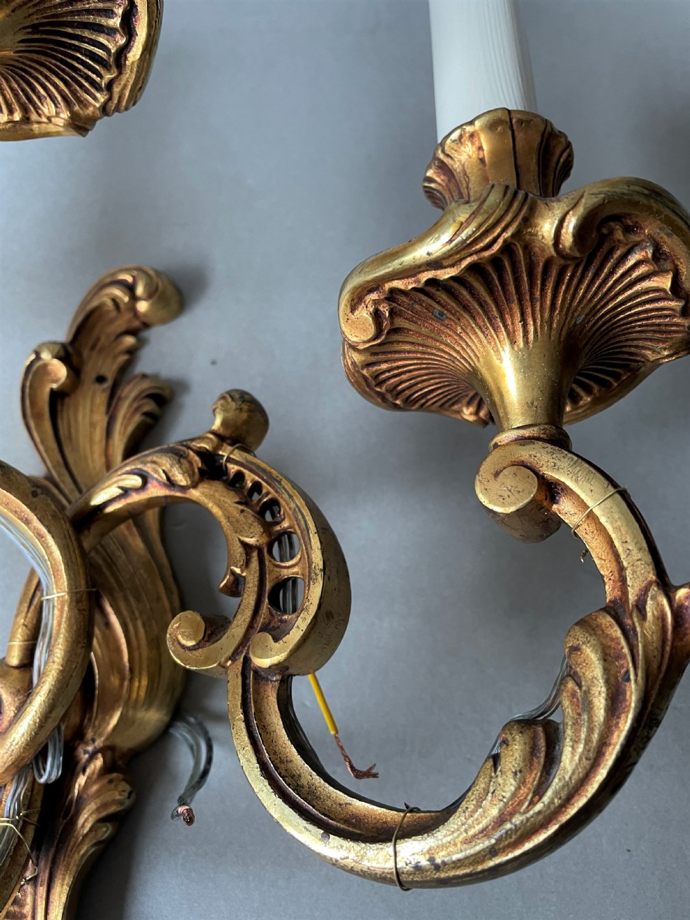 Three, three branch French 19th Century gilded bronze antique wall sconces View V
