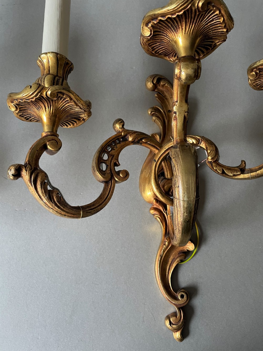 Three, three branch French 19th Century gilded bronze antique wall sconces View VI