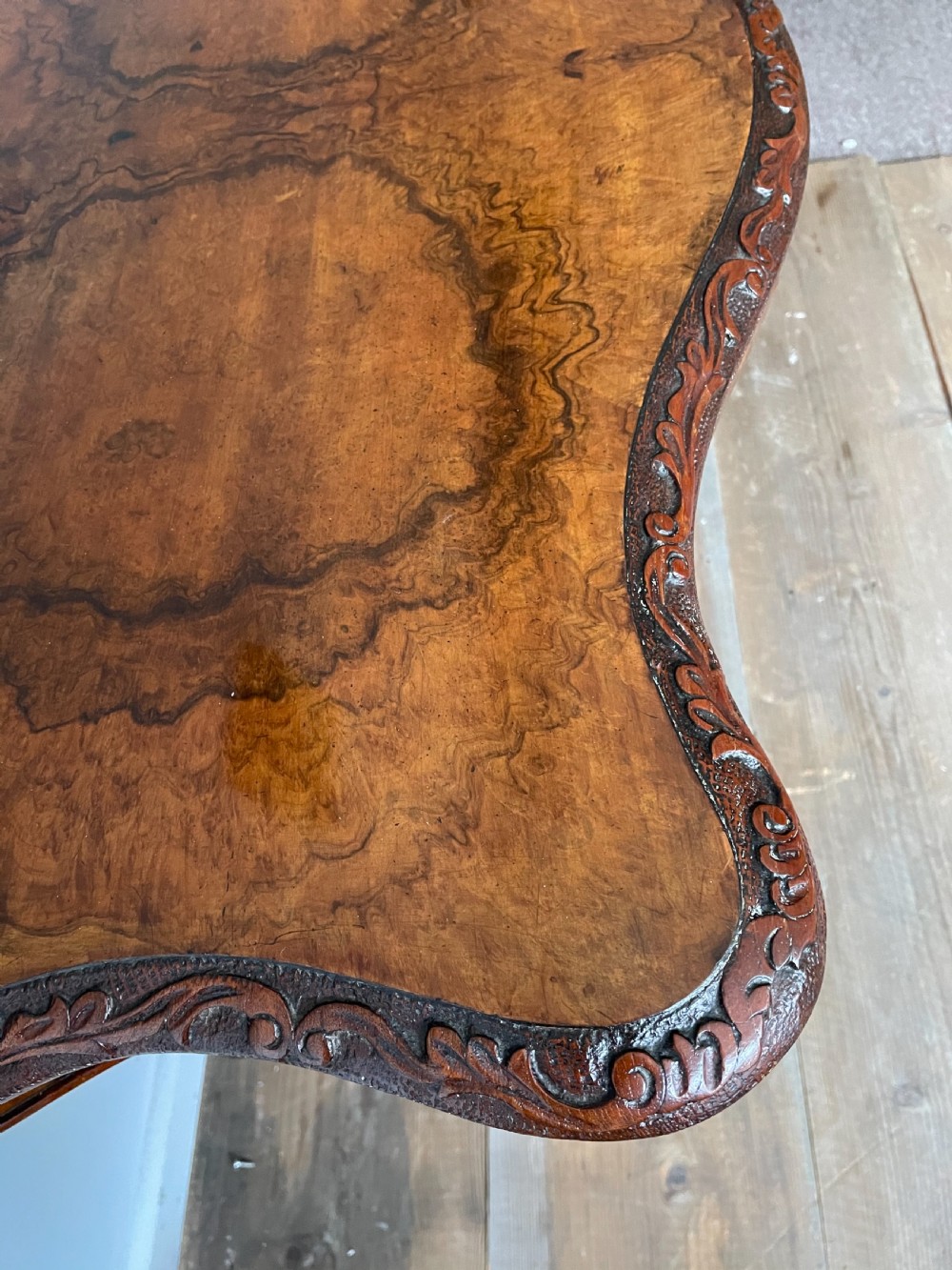 A 19thC Serpentine burr walnut card table View II