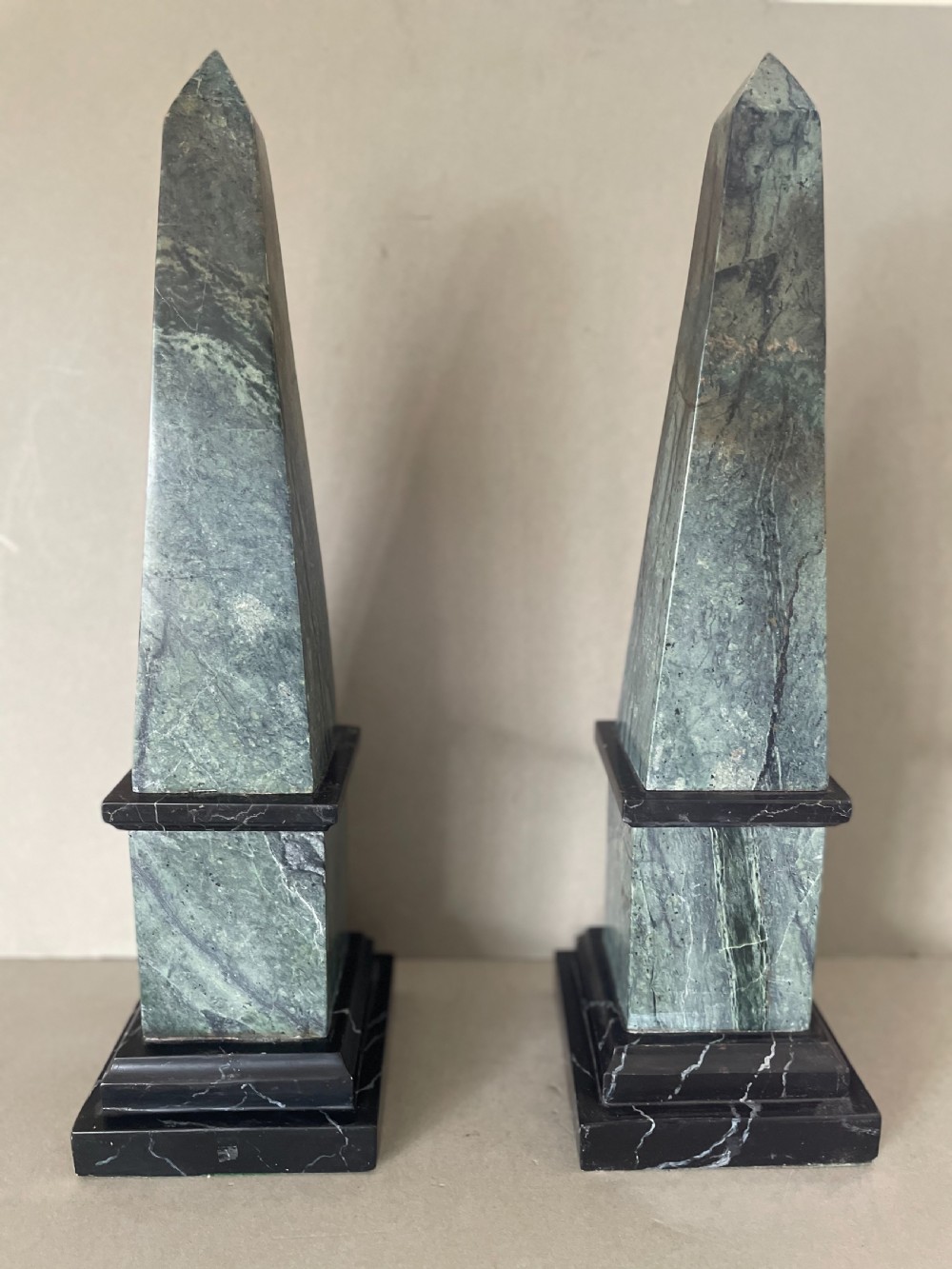 A 19thC pair of marble obelisks