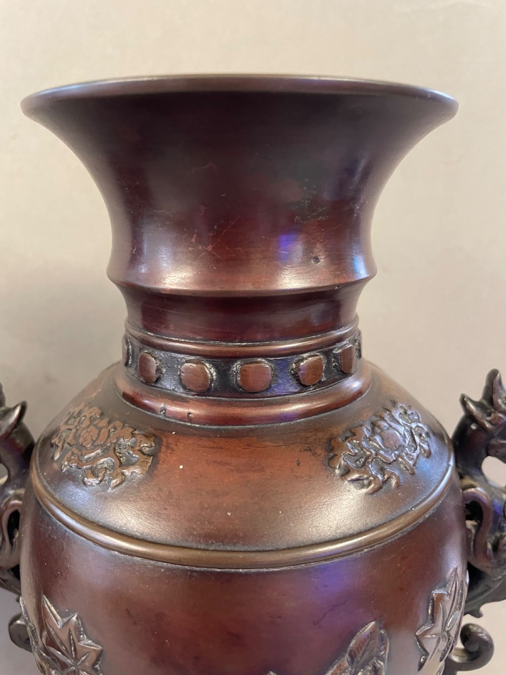 An Antique pair of Japanese bronze vases View III