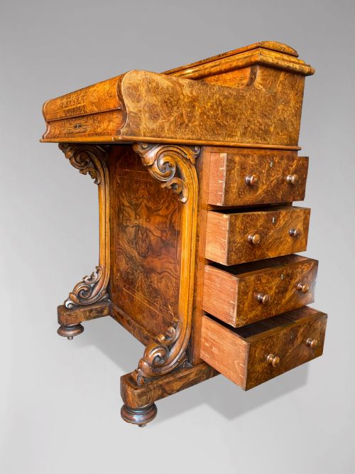 19TH CENTURY VICTORIAN PERIOD BURR WALNUT DAVENPORT - ADDITIONAL PHOTO 3