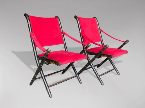 19th Century Pair of Napoleon III Folding Armchairs