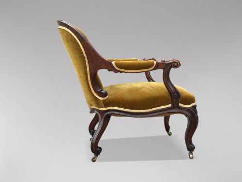 19TH CENTURY VICTORIAN PERIOD CARVED MAHOGANY ARMCHAIR - ADDITIONAL PHOTO 1