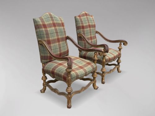 PAIR OF LARGE 19TH CENTURY FRENCH GILTWOOD THRONE ARMCHAIRS - ADDITIONAL PHOTO 5
