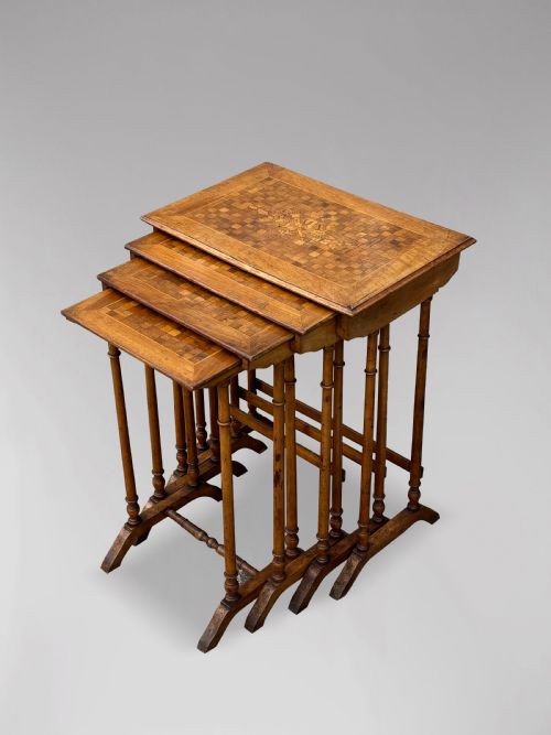 FRENCH WALNUT PARQUETRY FLORAL INLAY NEST OF FOUR TABLES - ADDITIONAL PHOTO 1