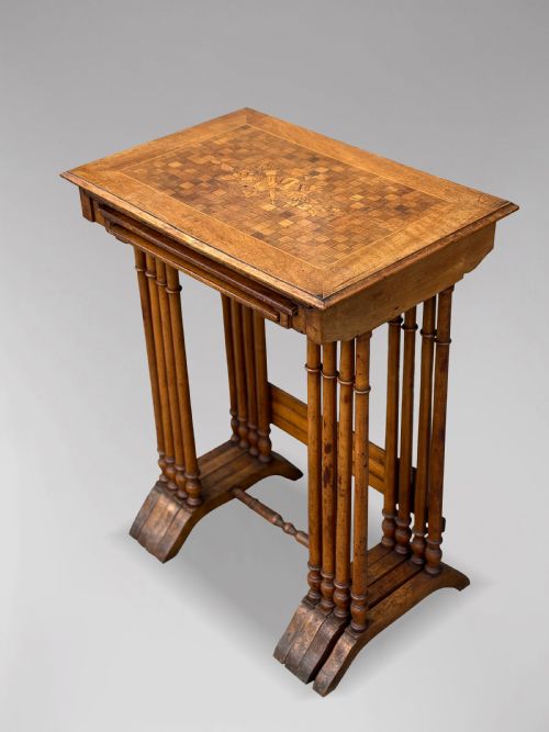 FRENCH WALNUT PARQUETRY FLORAL INLAY NEST OF FOUR TABLES - ADDITIONAL PHOTO 2