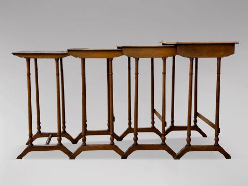 FRENCH WALNUT PARQUETRY FLORAL INLAY NEST OF FOUR TABLES - ADDITIONAL PHOTO 5