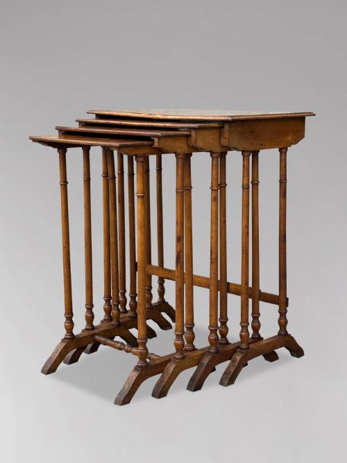 FRENCH WALNUT PARQUETRY FLORAL INLAY NEST OF FOUR TABLES - ADDITIONAL PHOTO 6