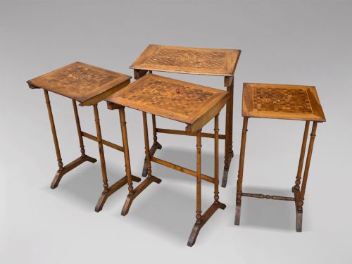 FRENCH WALNUT PARQUETRY FLORAL INLAY NEST OF FOUR TABLES - ADDITIONAL PHOTO 8