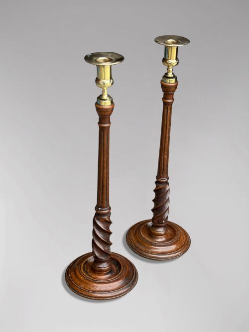 fig 1. PAIR OF 19TH CENTURY SCOTTISH MAHOGANY & BRASS CANDLESTICKS