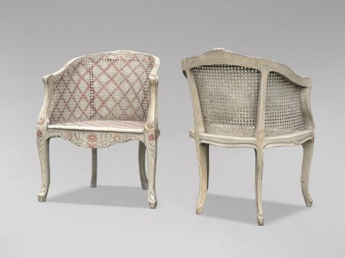 PAIR OF 20TH CENTURY FRENCH LOUIS XV STYLE PAINTED CANE ARMCHAIRS - ADDITIONAL PHOTO 2