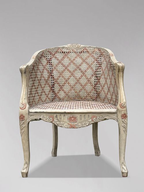 PAIR OF 20TH CENTURY FRENCH LOUIS XV STYLE PAINTED CANE ARMCHAIRS - ADDITIONAL PHOTO 3