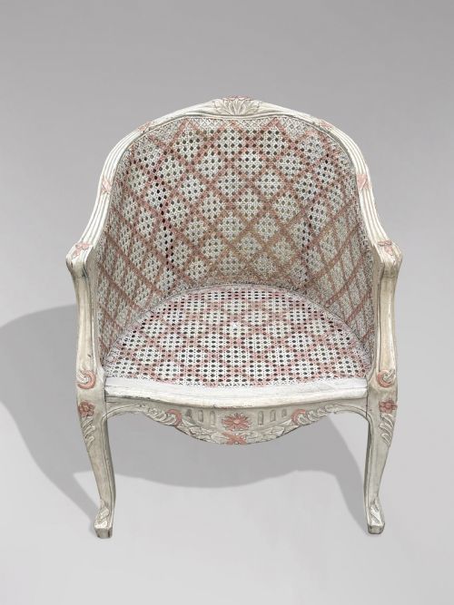 PAIR OF 20TH CENTURY FRENCH LOUIS XV STYLE PAINTED CANE ARMCHAIRS - ADDITIONAL PHOTO 4