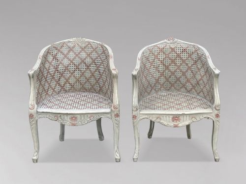 PAIR OF 20TH CENTURY FRENCH LOUIS XV STYLE PAINTED CANE ARMCHAIRS - ADDITIONAL PHOTO 6