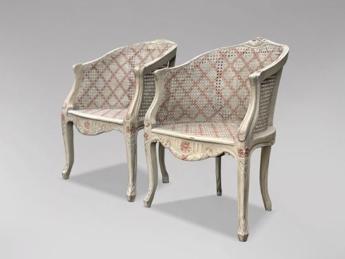 PAIR OF 20TH CENTURY FRENCH LOUIS XV STYLE PAINTED CANE ARMCHAIRS - ADDITIONAL PHOTO 8