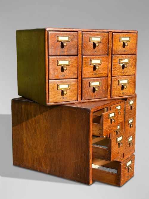 SET OF 2 LATE 19TH CENTURY OAK LIBRARY INDEX CARD CABINETS - ADDITIONAL PHOTO 1