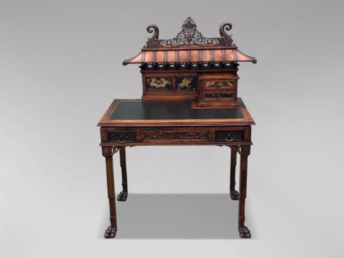 19TH CENTURY CHINESE CHIPPENDALE STYLE CARVED PAGODA TOP WRITING TABLE - ADDITIONAL PHOTO 11