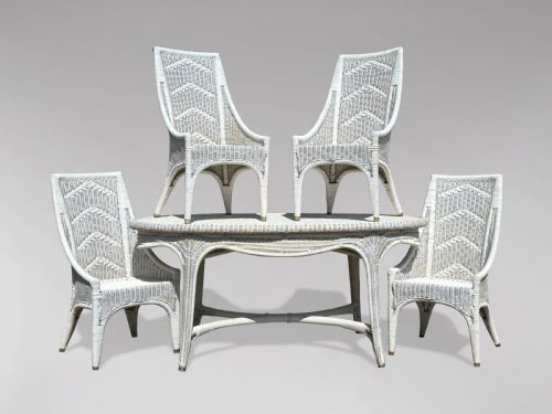 WHITE PAINTED WICKER DINING TABLE 4 WICKER DINING CHAIRS