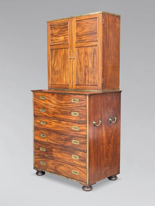 19TH CENTURY MILITARY CAMPAIGN CABINET ON SECRETAIRE CHEST C1850 - ADDITIONAL PHOTO 2